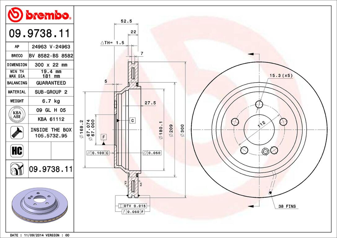 Mercedes Brembo Disc Brake Rotor - Rear (300mm) 220423021264